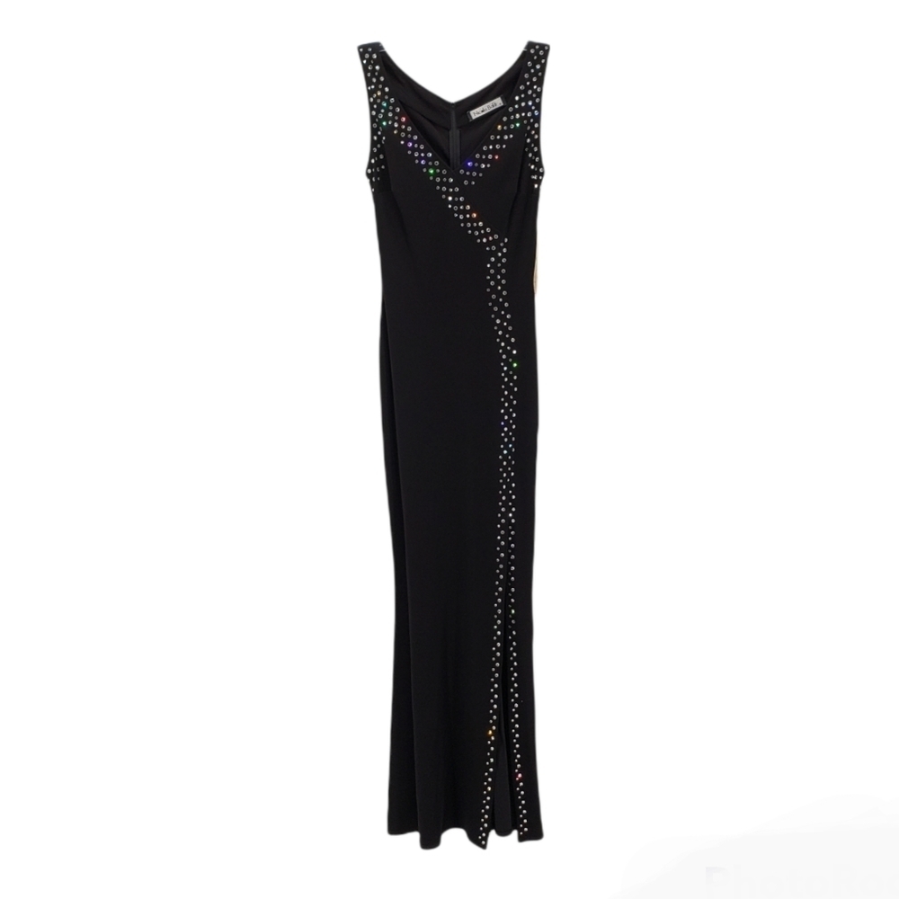 NICOLE BAKTI nwt 90's Sheath Rhinestone Pencil Dress Gown Body-Con Maxi Formal S